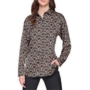Karl Lagerfeld Black and Tan Geometric Women's Blouse